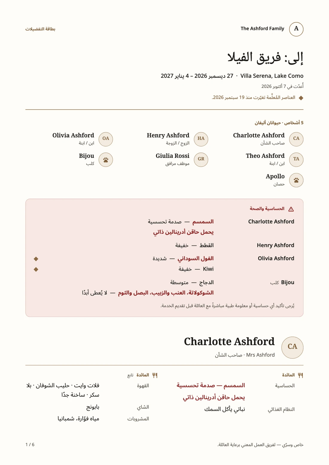 Page one of the villa brief, written in Arabic.
